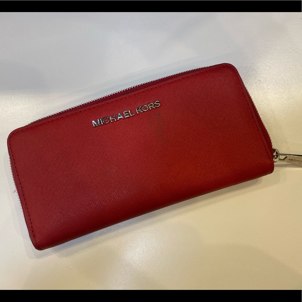 bright red mk wallet/wristlet